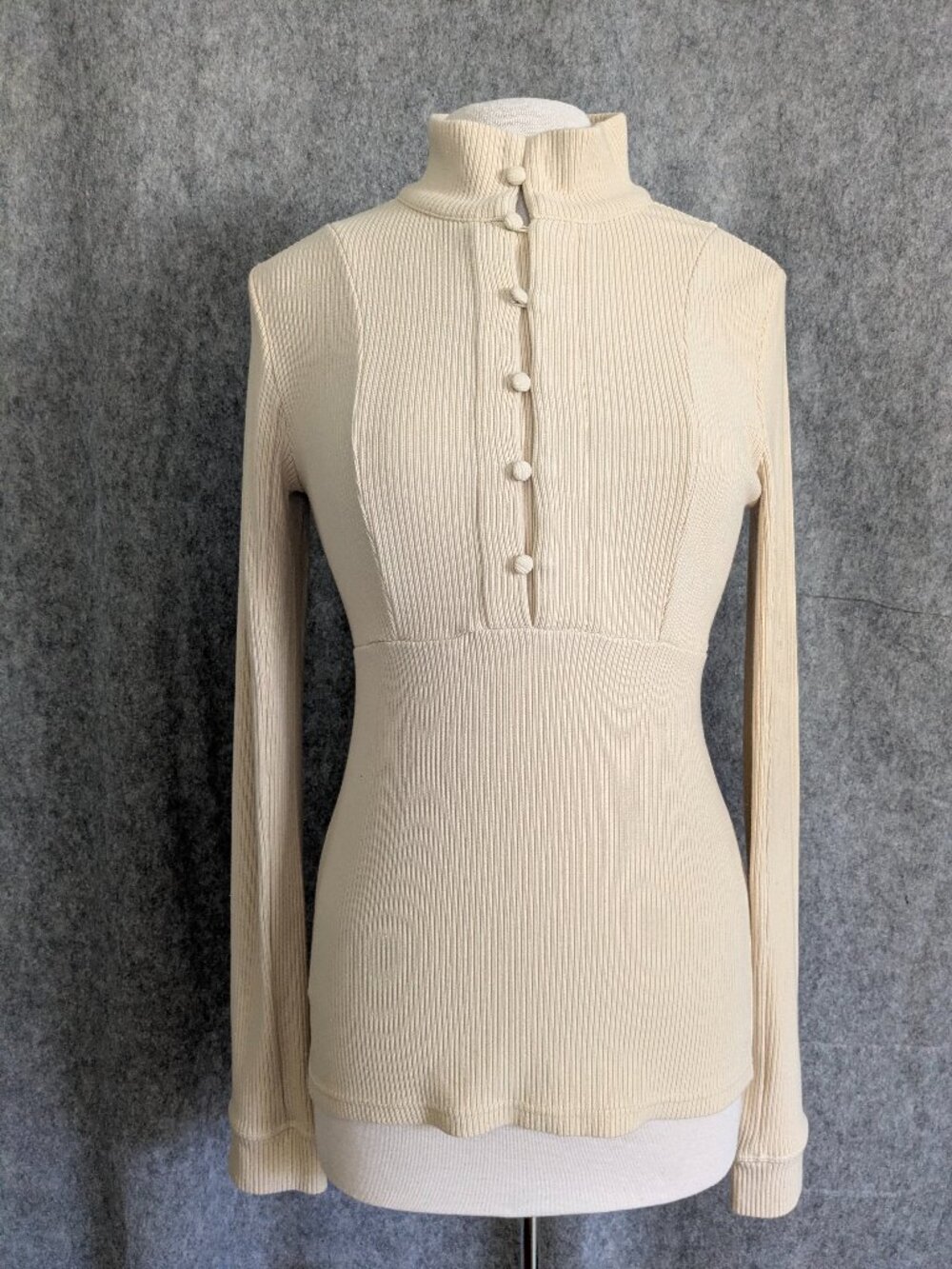 Solid Citizen Equestrian Kori Top Cream Rib Knit Covered Button Neckline Size Lg